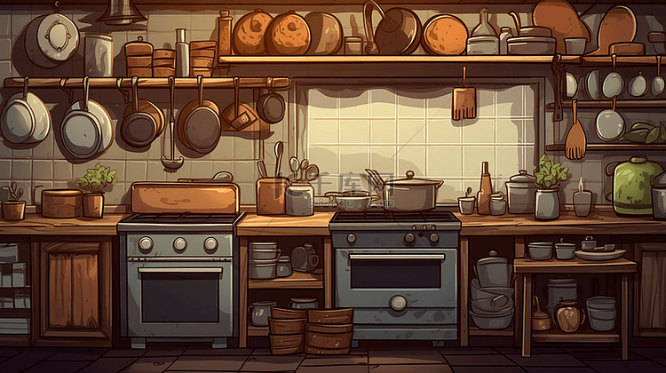 厨房漫画风格背景