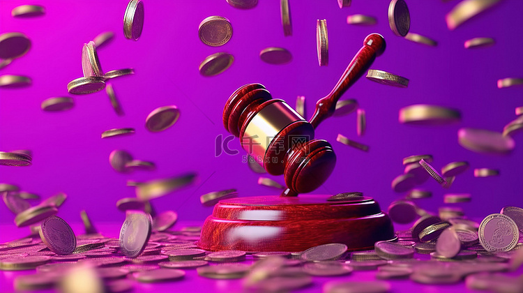 3d 渲染插图法官的木槌和紫色