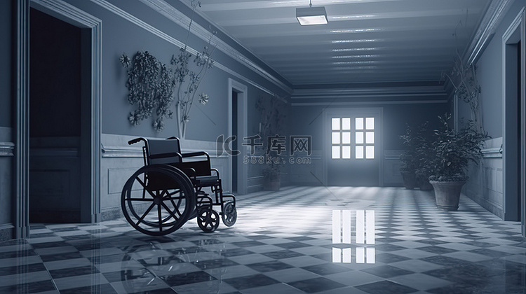 医疗检查区外有轮椅的险恶而怪异
