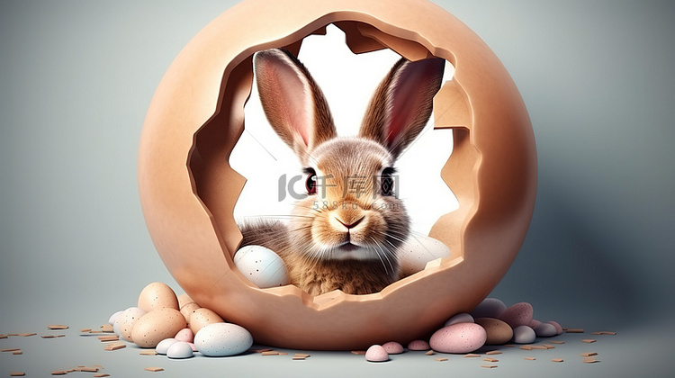 复活节兔子从蛋形孔中窥视的 3