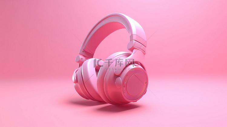 淡粉色背景下粉色耳机的 3D 渲染
