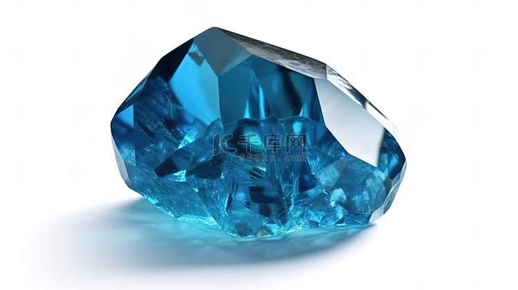 3D 蓝色水晶在白色背景上呈现