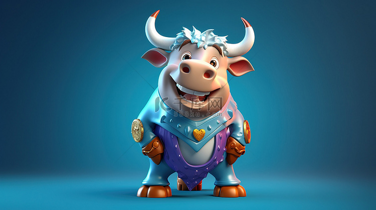 公牛的异想天开的 3D 插图