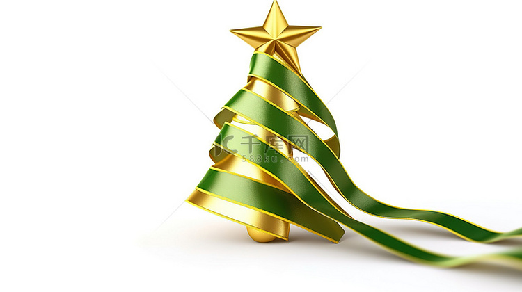 绿色丝带形成圣诞树的 3D 插