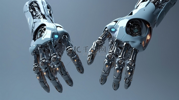 机器人手的手掌在 3D 渲染中伸出
