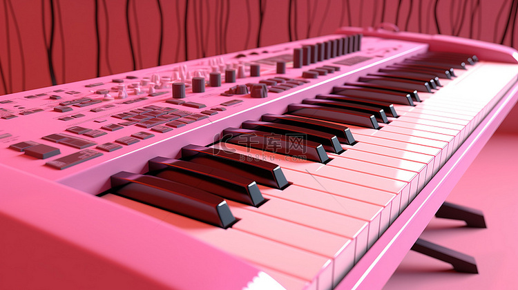 粉色 MIDI 键盘的 3D 渲染