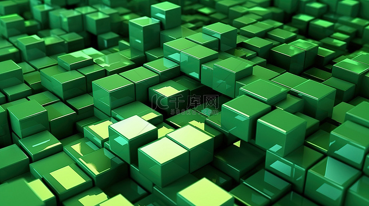 绿色抽象 3D 像素化方形模板
