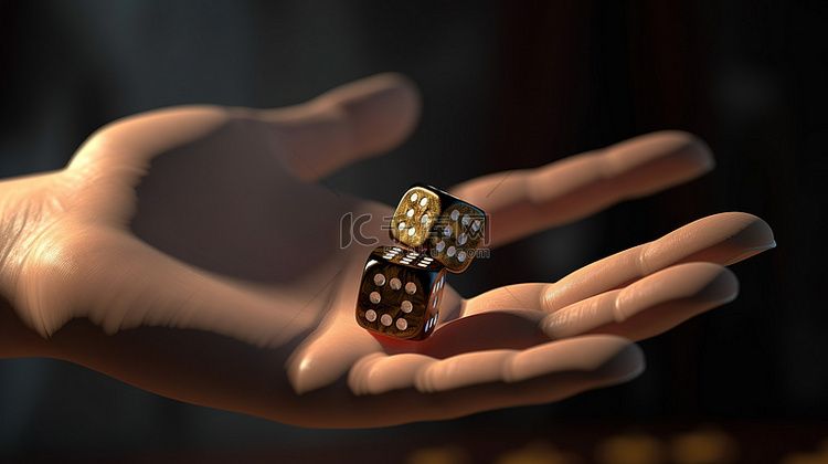 手握骰子的 3D 插图唤起了赌