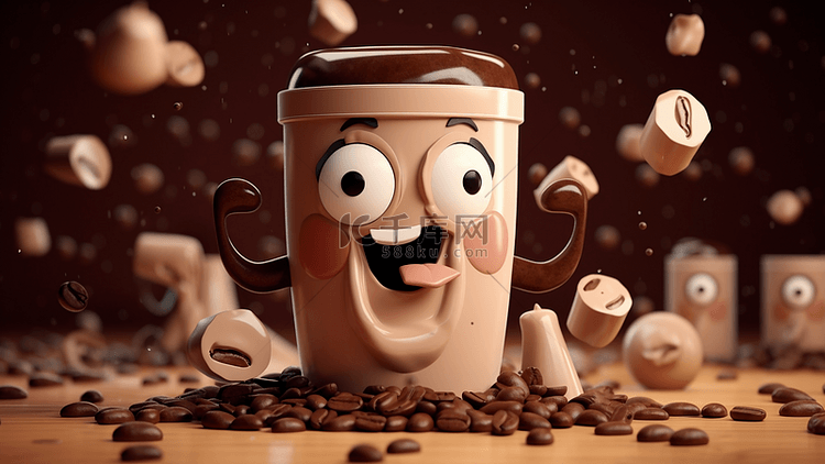 咖啡杯咖啡豆插画背景