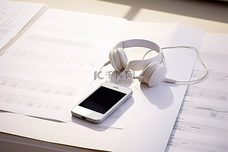 iPod 和耳机放在纸上