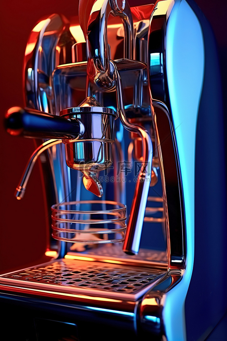 蓝色和红色的镀铬咖啡机
