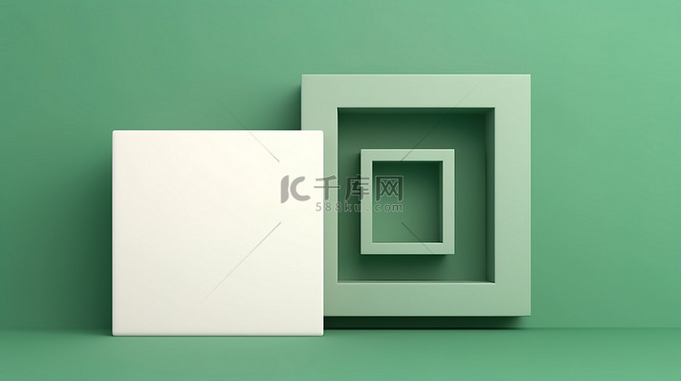 空的白色边框与简单的 3d 绿