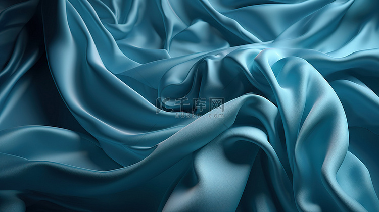 蓝色缎纹织物波浪设计元素的优雅