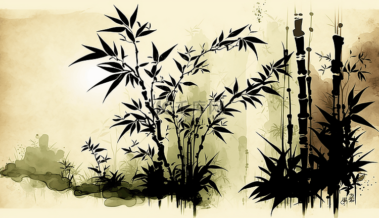 竹子水墨风格背景