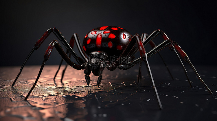 邪恶的 3D 蜘蛛，带有红色口