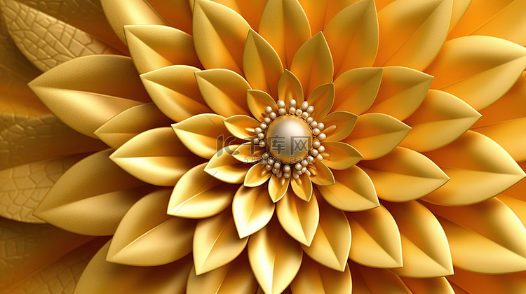 镀金花朵工艺 3D 渲染纸创作