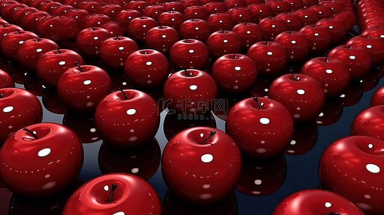 运动中多汁红苹果的动态 3D 渲染