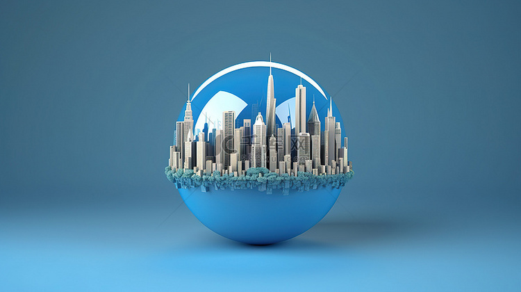 蓝色背景下全球概念 3D 插图