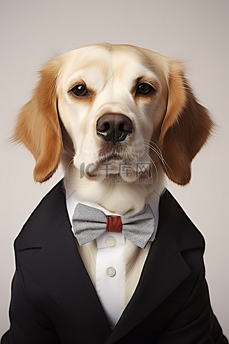 可爱的小狗戴着领结