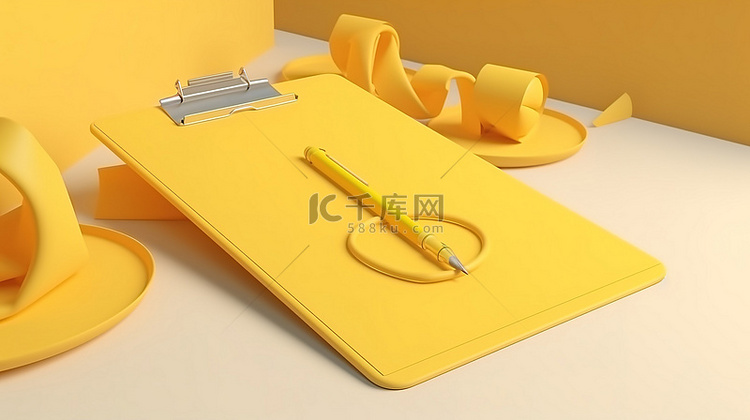 黄色铅笔设计背景与 3D 渲染