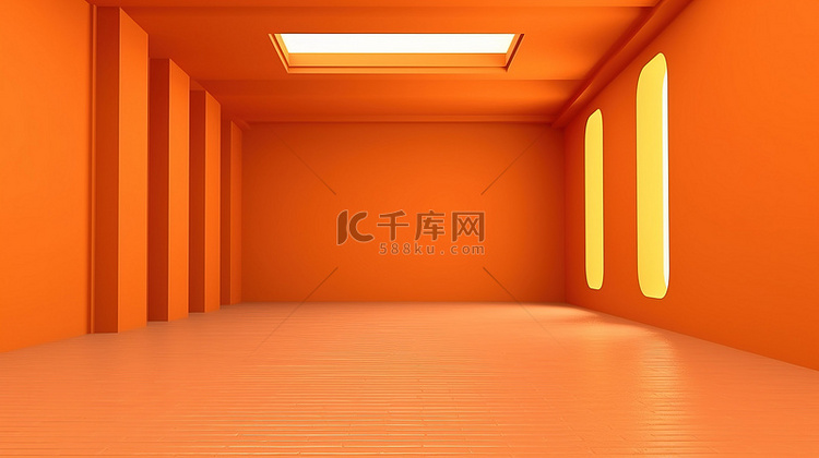无人房间中橙色背景的 3D 渲染