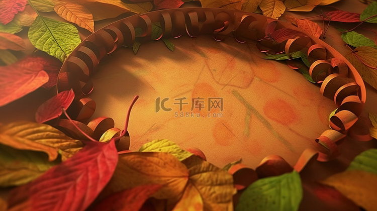 秋天的树叶写作背景 3D 渲染插图