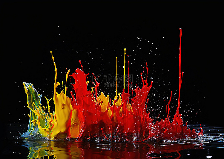 背景中彩虹般的水花和液体油漆