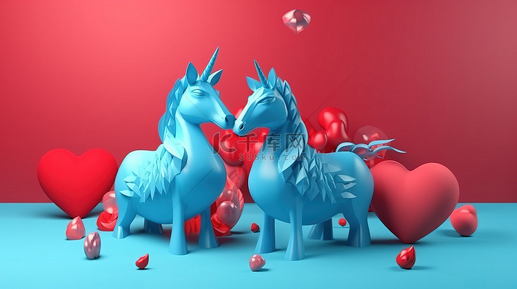 现代 3D 渲染情人节可爱的独