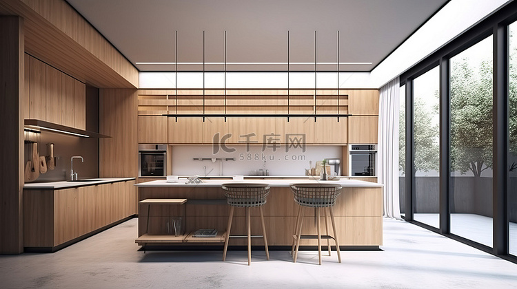 3d 渲染中的极简主义厨房室内