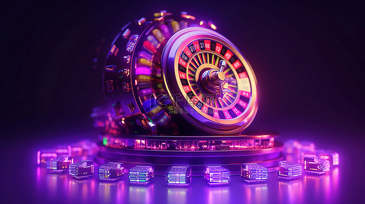 霓虹灯点亮的未来派轮盘赌轮和老