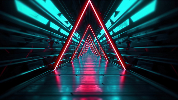 3d 渲染抽象科幻隧道与霓虹灯