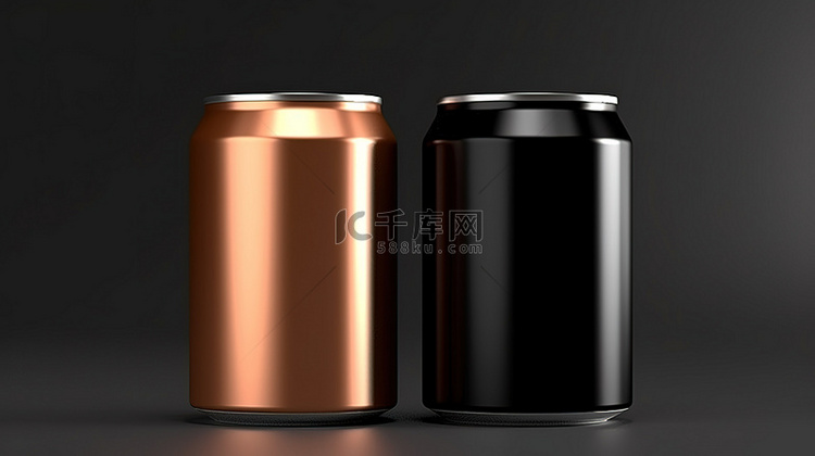 黑色和铜色光泽铝罐的 3D 渲染
