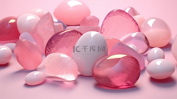 3D 渲染玫瑰石英彩色宝石中的