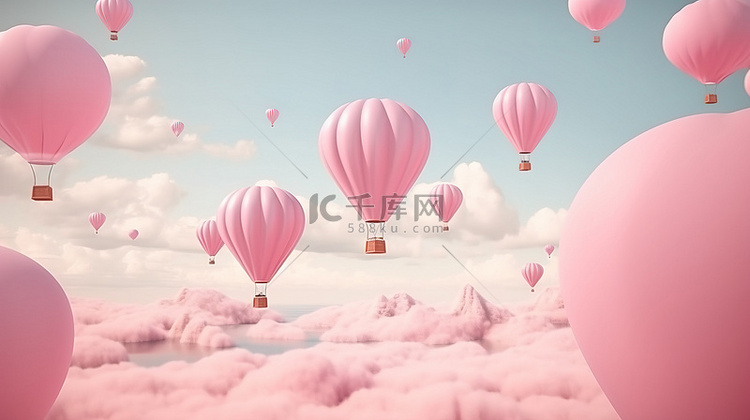 粉红色的天空和翱翔的气球航空旅