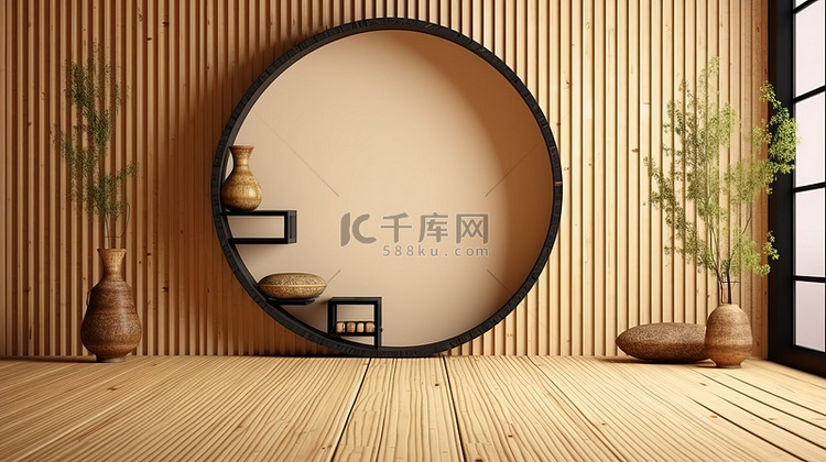 圆形墙架设计日本风格的房间配有