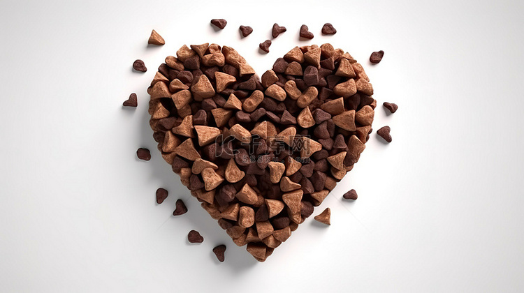 心形孤立巧克力块的 3D 插图