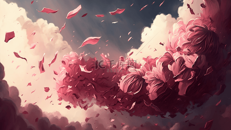粉色花朵在空中飘散