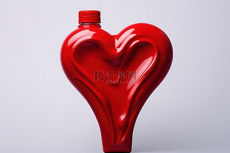 一个装有红色液体的心形可挤压瓶