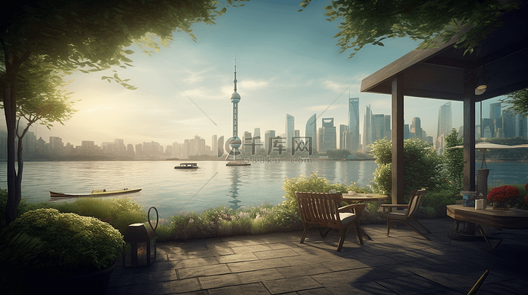 上海江边楼房建筑风景