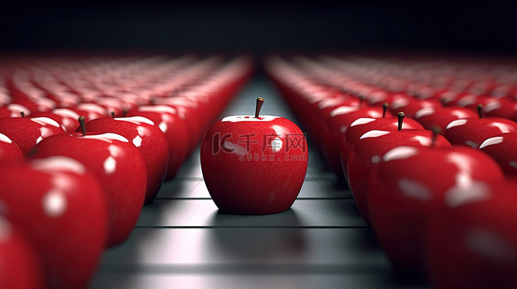中央红苹果体现了3D渲染的领导