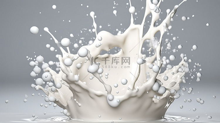 插图 3d 渲染的牛奶溅