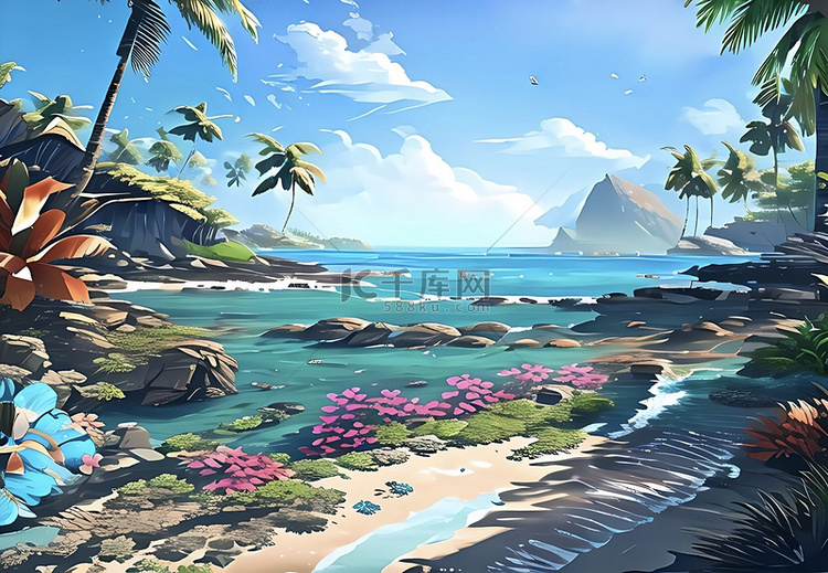 海滩椰子树夏日风景