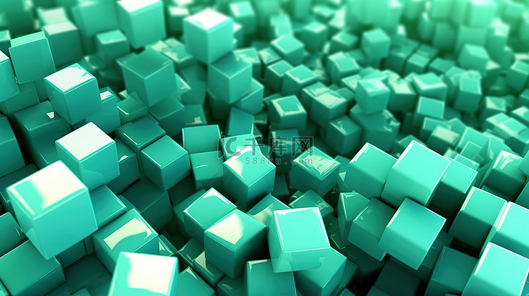 抽象薄荷立方体的 3D 渲染插图