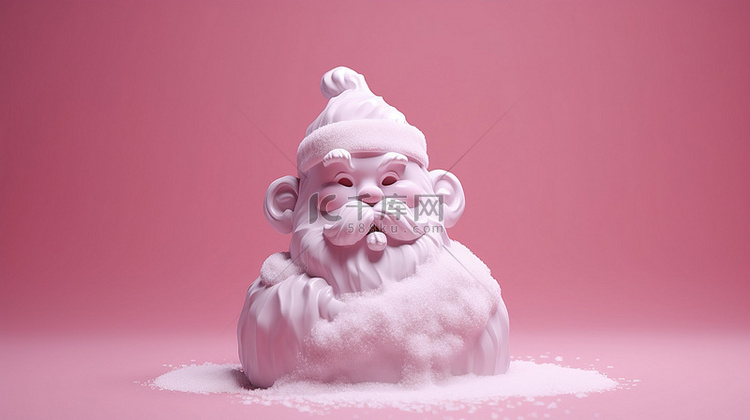 3d 圣诞老人装饰与粉红色背景