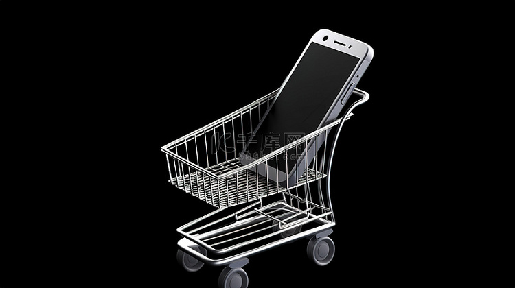 3D 购物车渲染上的智能手机显示