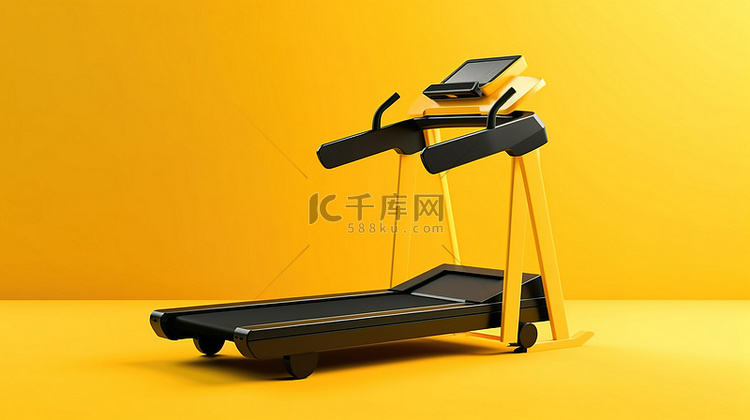 跑步机或跑步机的黄色背景 3D