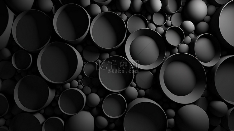 单色背景与一组 3d 黑色圆形
