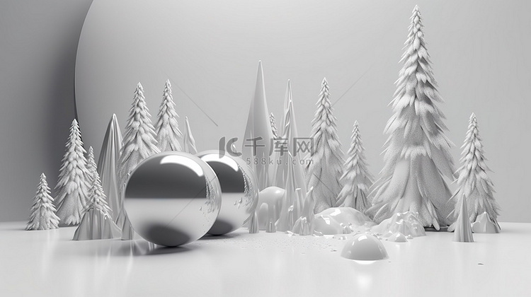 简约的冬季场景银色和灰色抽象环