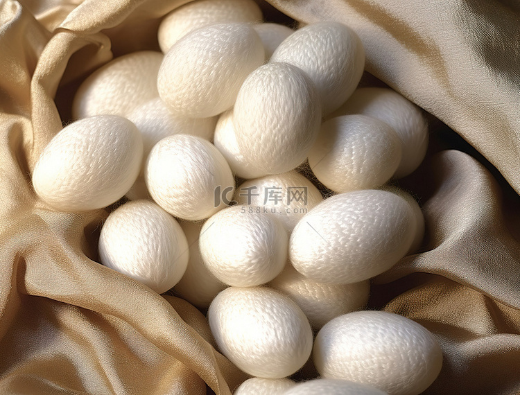 一堆白色羊毛球坐在白色棉花旁边