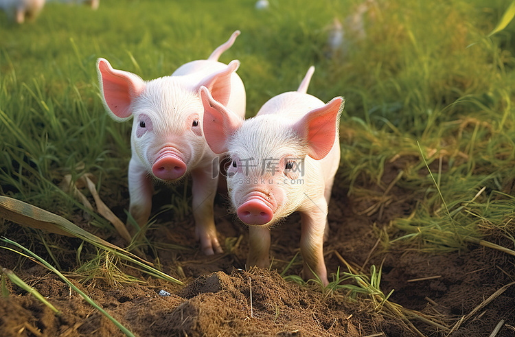两只猪站在草地上